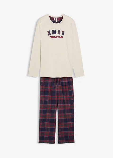 Pigiama con pantaloni in morbida flanella di cotone e sacchetto regalo, bonprix