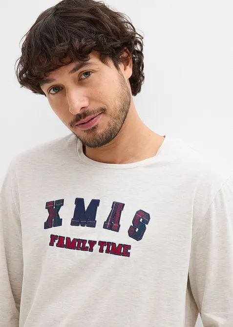 Pigiama con pantaloni in morbida flanella di cotone e sacchetto regalo, bonprix