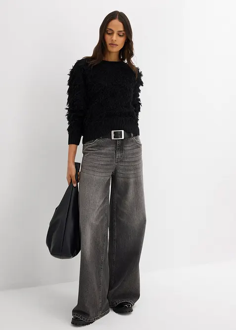 Maglione in filato grosso con frange, bonprix