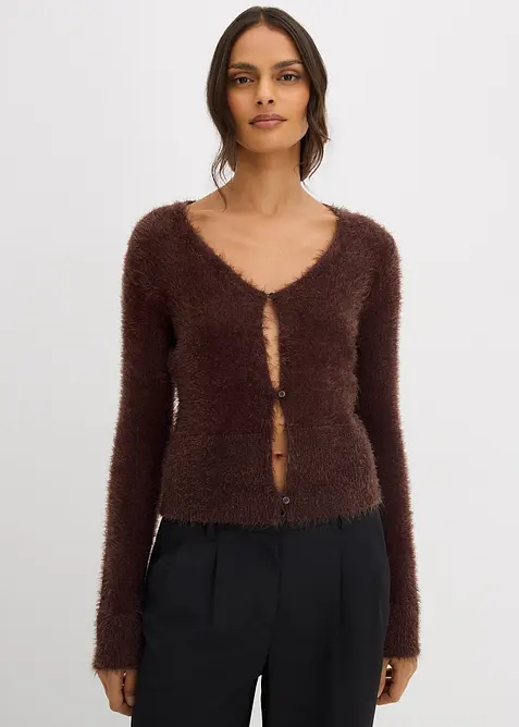 Cardigan in filato fine effetto piuma, bonprix