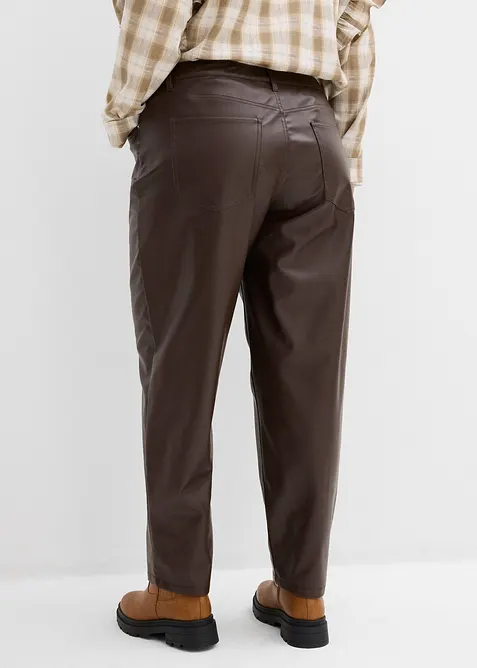 Pantaloni barrel in similpelle, vita media, bonprix