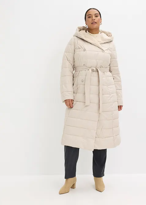 Cappotto trapuntato con inserto in simil lana e cintura da annodare, bonprix