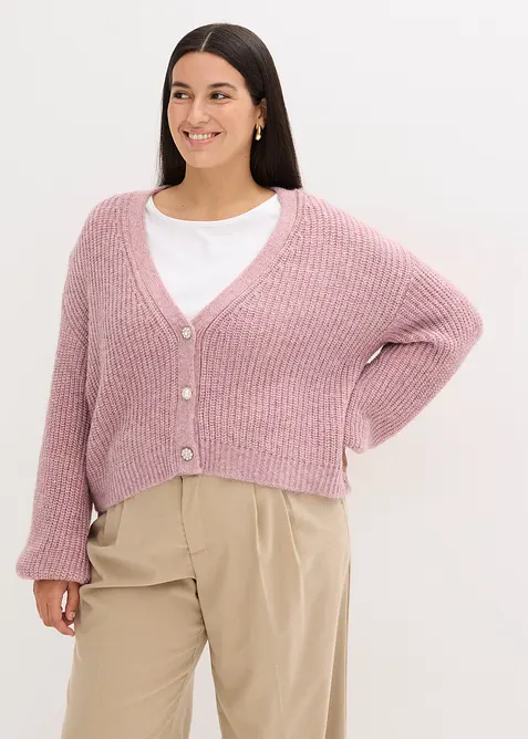 Cardigan corto con filato glitterato in misto lana, bonprix