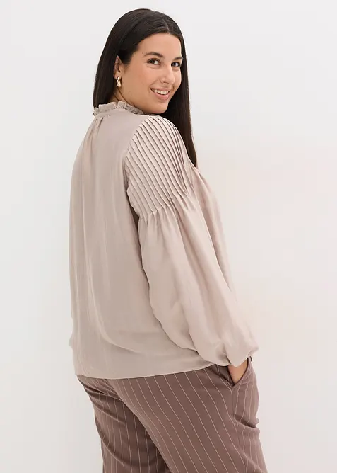 Tunica in satin lucido con pieghe cucite, bonprix