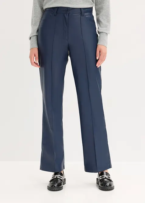 Pantaloni in similpelle con piega, straight leg, bonprix