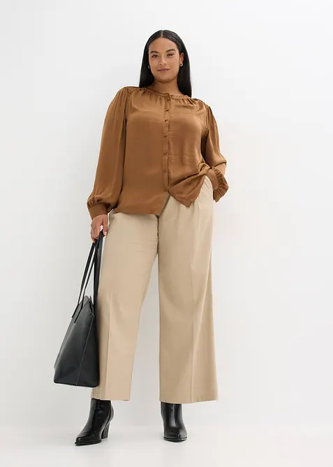 Blusa di satin con finiture in pizzo, bonprix