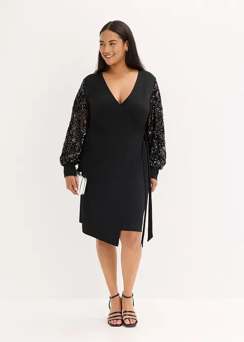 Abito midi con paillettes alle maniche, bonprix