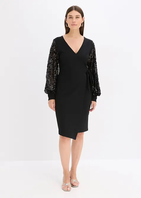 Abito midi con paillettes alle maniche, bonprix