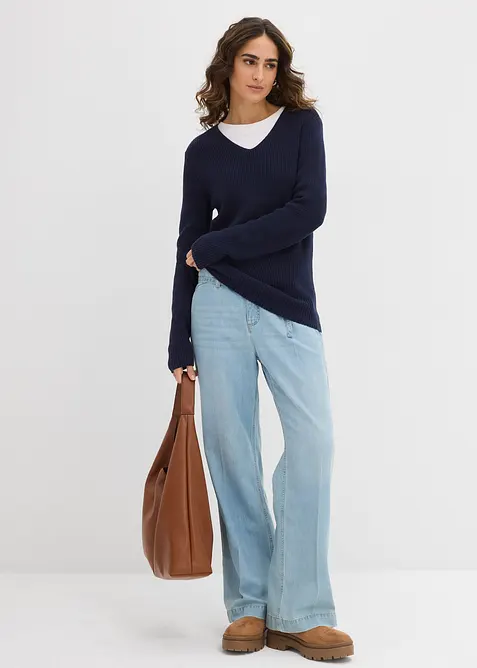 Maglione a coste in puro cotone biologico, bonprix