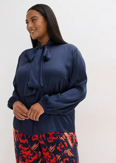 Camicetta con fiocco in satin fluente, bonprix