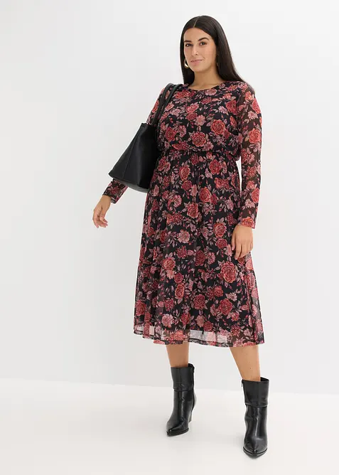 Abito midi in morbido mesh, bonprix