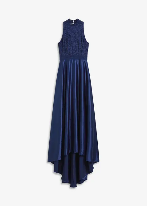 Abito lungo in satin lucido con pizzo, bonprix