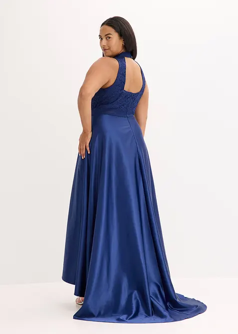 Abito lungo in satin lucido con pizzo, bonprix