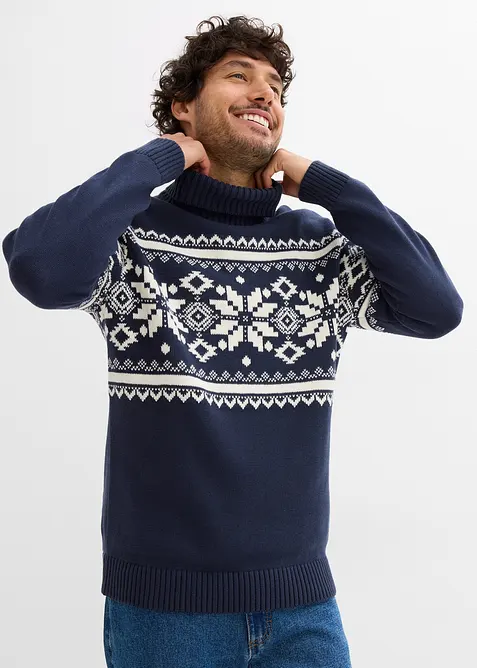 Maglione norvegese a collo alto in puro cotone, bonprix