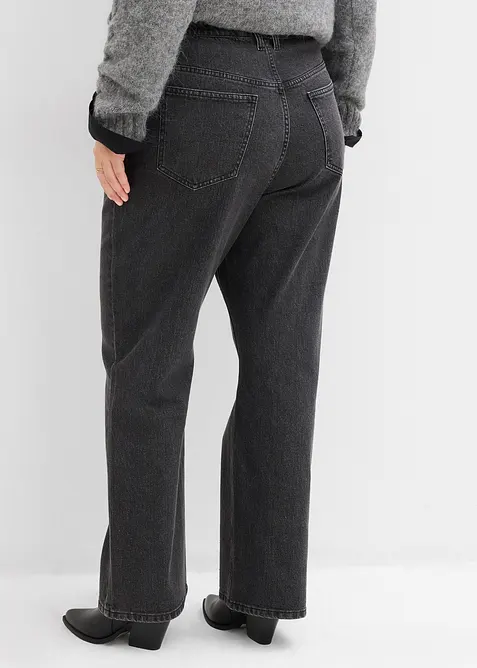 Jeans straight loose fit con cinta comoda e strass, vita alta, bonprix