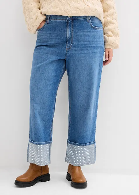 Jeans straight con risvolto, vita alta, bonprix