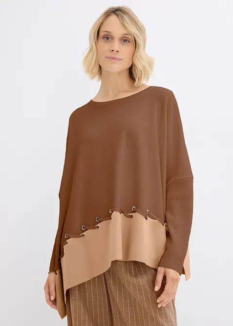 Maglione poncho in filato fine, bonprix