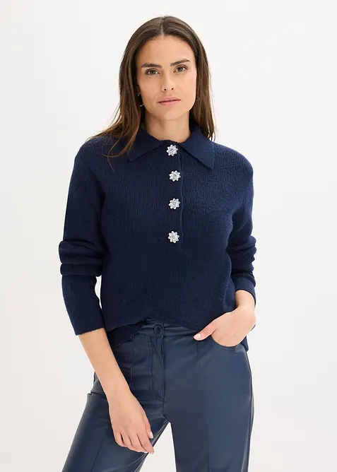 Maglione polo con percentuale di lana, bonprix