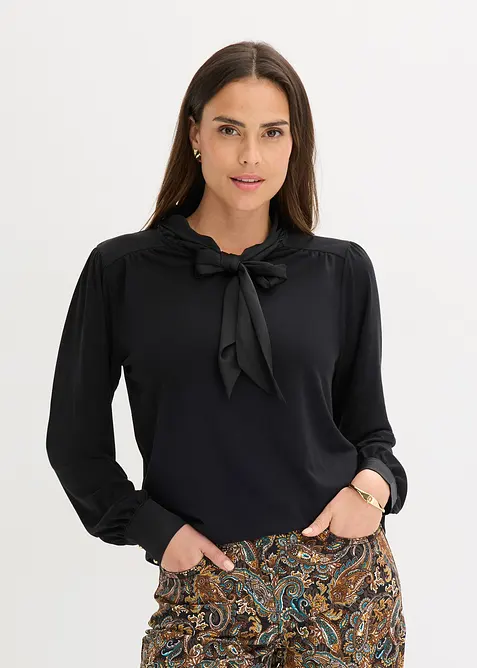Maglia con viscosa e fiocco in satin, bonprix