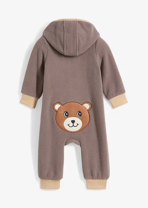 Tutina in pile con cappuccio e applicazione a forma di orsetto, bonprix