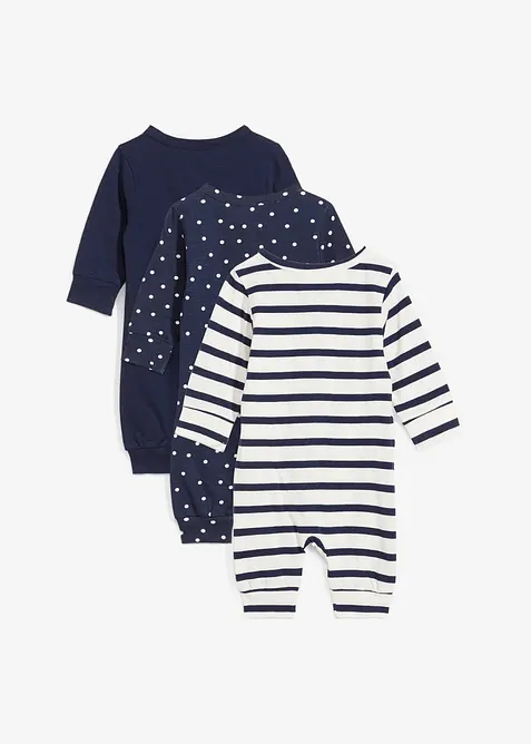 Pigiama intero in puro cotone biologico (pacco da 3), bonprix