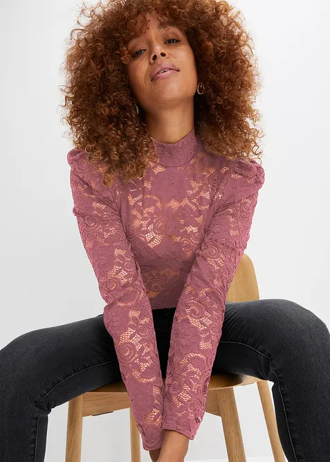 Maglia aderente in pizzo a maniche lunghe, bonprix