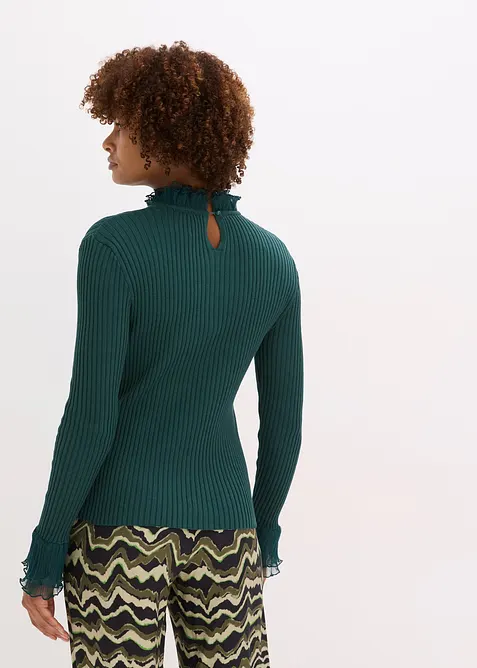 Maglia in filato fine con volant di chiffon, bonprix