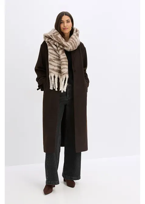 Cappotto con cintura e motivo a spina di pesce, bonprix