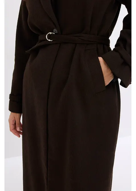 Cappotto con cintura e motivo a spina di pesce, bonprix