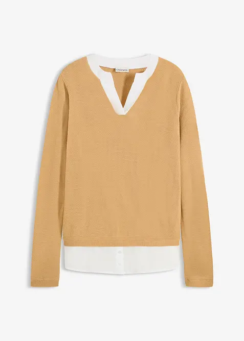 Maglione in filato fine con inserti effetto camicia, bonprix