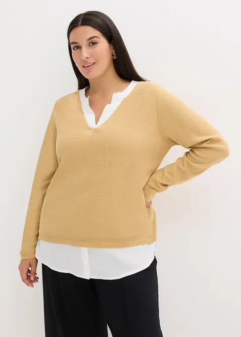 Maglione in filato fine con inserti effetto camicia, bonprix