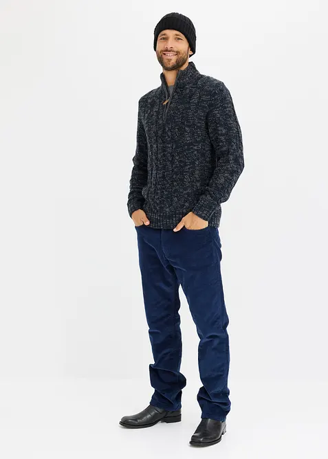 Maglione melange con cerniera e motivi a trecce, bonprix