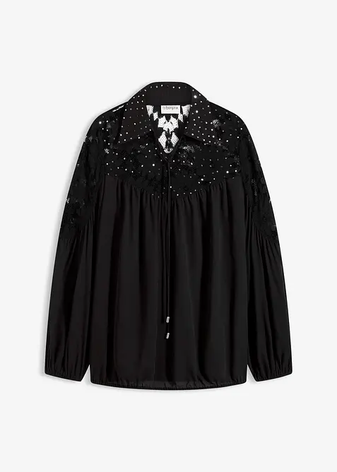 Blusa con colletto e pizzo, bonprix