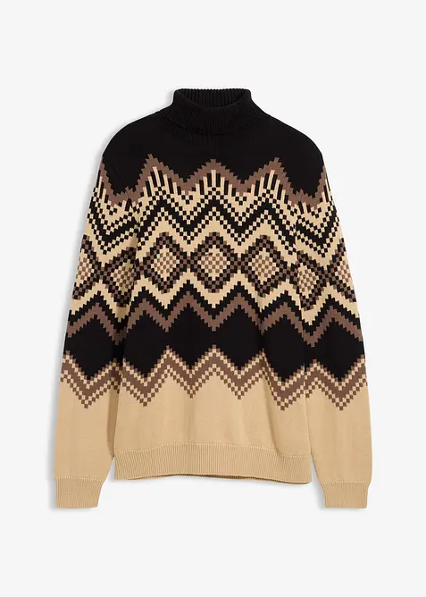 Maglione a collo alto in morbido misto cotone con fantasia ikat., bonprix