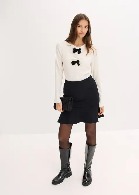 Maglia a maniche lunghe in cr&ecirc;pe operato, bonprix