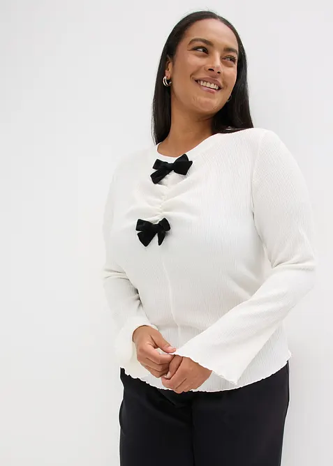 Maglia a maniche lunghe in cr&ecirc;pe operato, bonprix