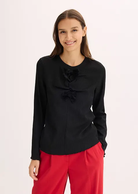 Maglia a maniche lunghe in crêpe operato, bonprix