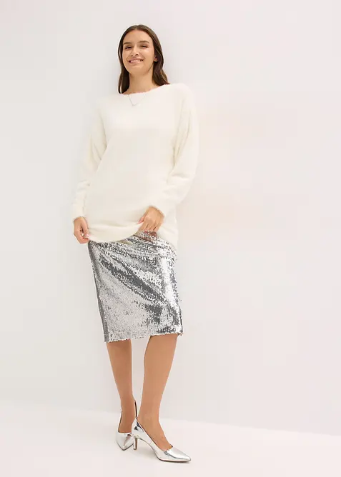 Maglione lungo in filato piumato morbido, bonprix