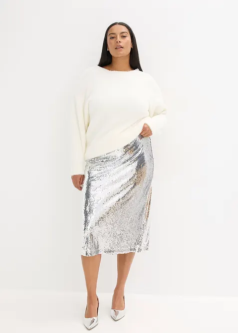 Maglione lungo in filato piumato morbido, bonprix