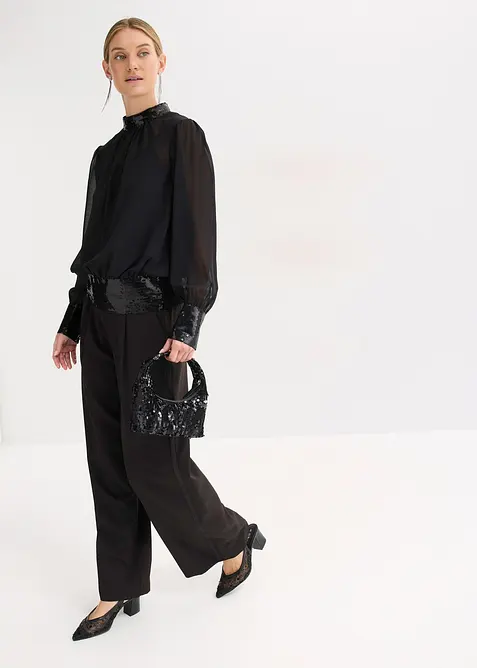 Blusa in tulle fine con paillettes, bonprix