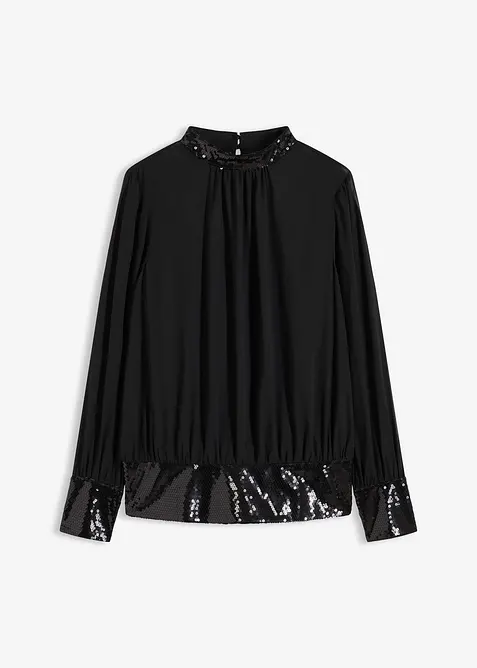 Blusa in tulle fine con paillettes, bonprix