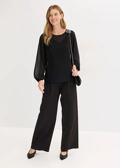 Blusa di chiffon con strass, bonprix