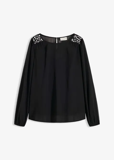 Blusa di chiffon con strass, bonprix