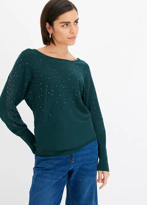 Maglione in filato fine con applicazione di strass, bonprix
