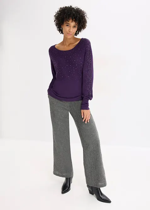 Maglione in filato fine con applicazione di strass, bonprix