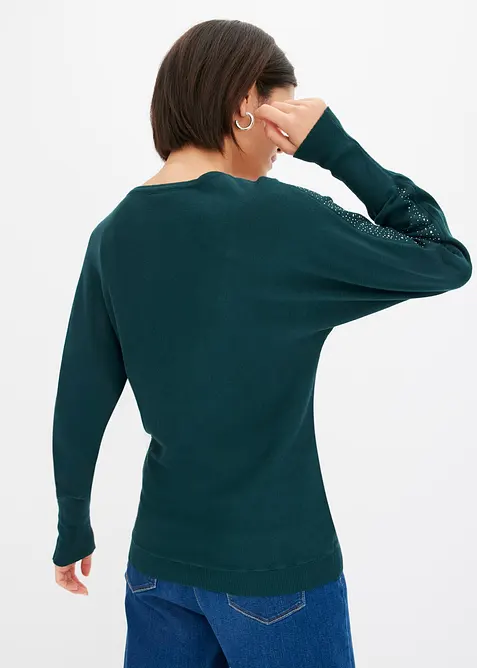 Maglione in filato fine con applicazione di strass, bonprix