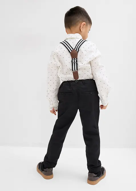 Camicia a maniche lunghe, pantaloni elasticizzati, bretelle e papillon (set 4 pezzi), bonprix