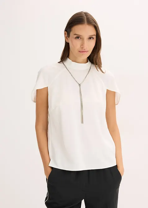 Blusa elegante a maniche corte in satin lucido, bonprix