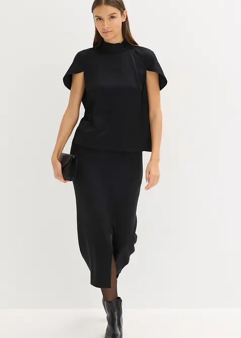 Blusa elegante a maniche corte in satin lucido, bonprix