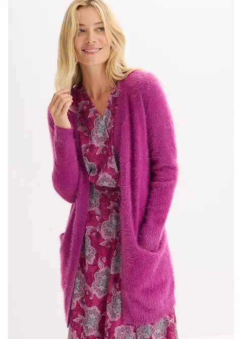 Cardigan lungo in filato peloso, bonprix